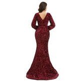 Shimmery Burgundy Maxi Formal Red Carpet Gala Evening Dress EN5018